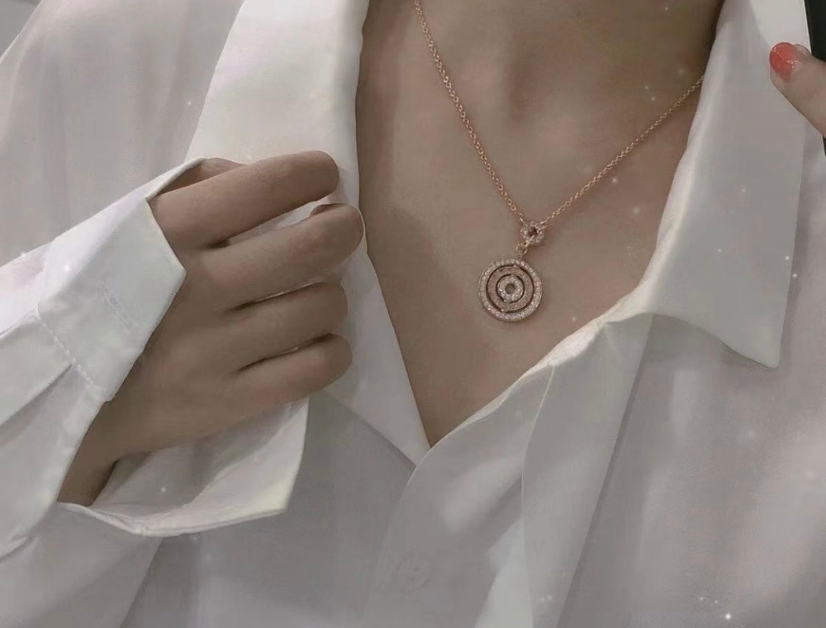 Geometric Emblem Pendant Necklace in Rose-Gold-Tone – Rose Gold Detail – Design 003 styled product view