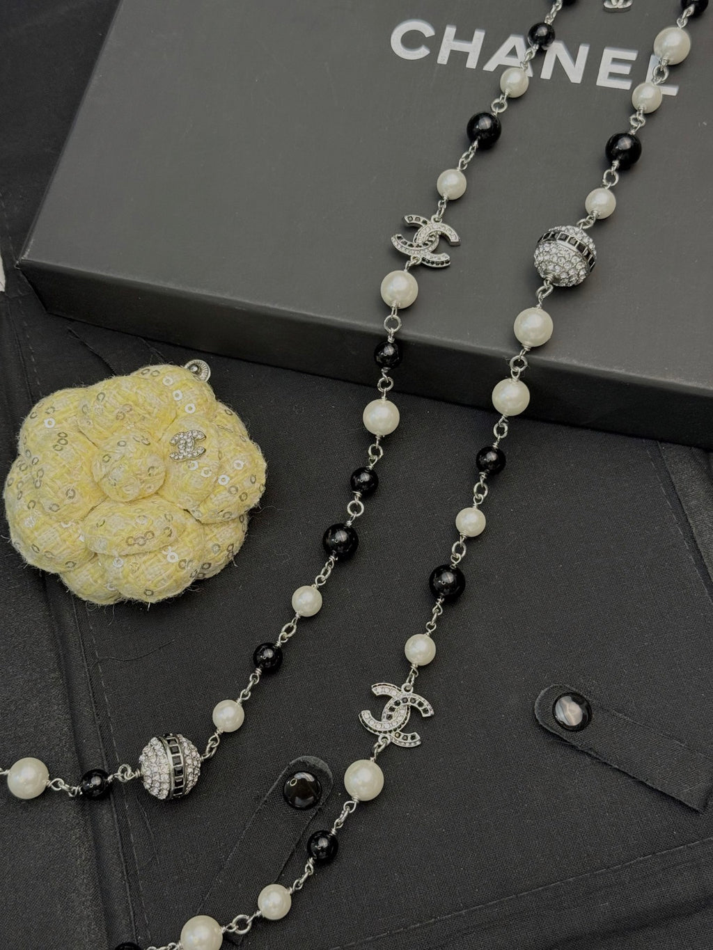 Double-C Emblem Pearl-Detail Pendant Necklace – Pearl Detail – Design 017 main product view