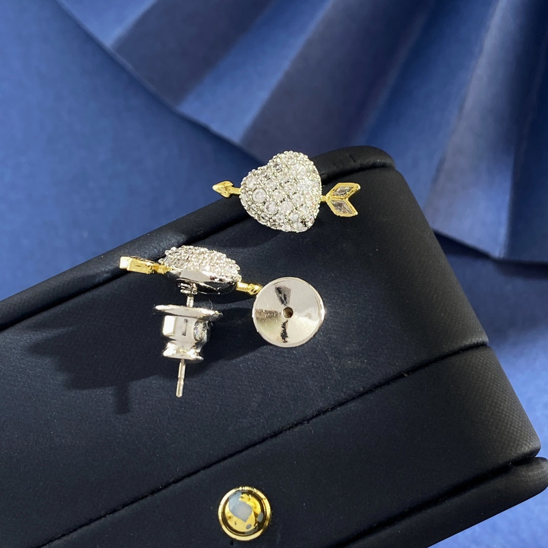 Heart Stud Earrings in Polished Metal-Tone close-up detail