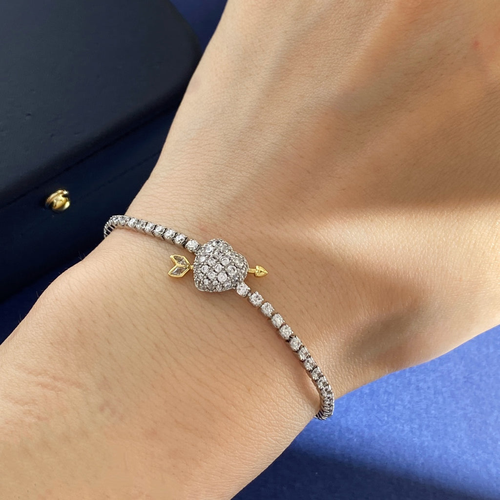 Heart Adjustable Bracelet in Polished Metal-Tone front product view