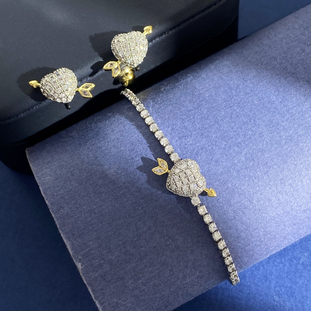 Heart Adjustable Bracelet in Polished Metal-Tone detail view