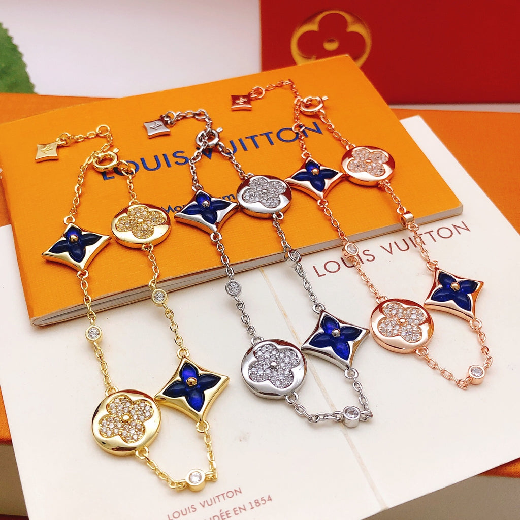 Geometric Emblem Bracelet in Gold-Tone – Blue Detail – Design 009 styled product view