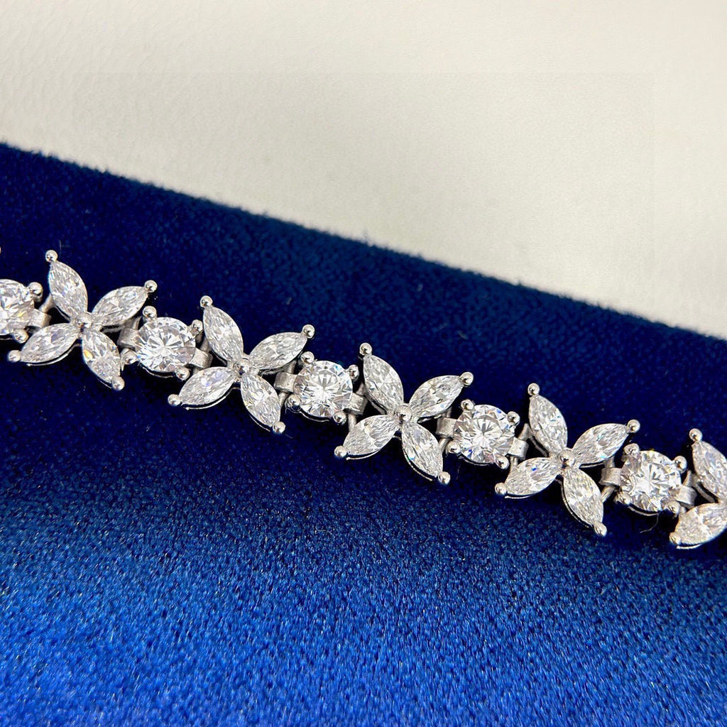 Floral Bracelet in Polished Metal-Tone – Crystal Detail – Design 04 detail view