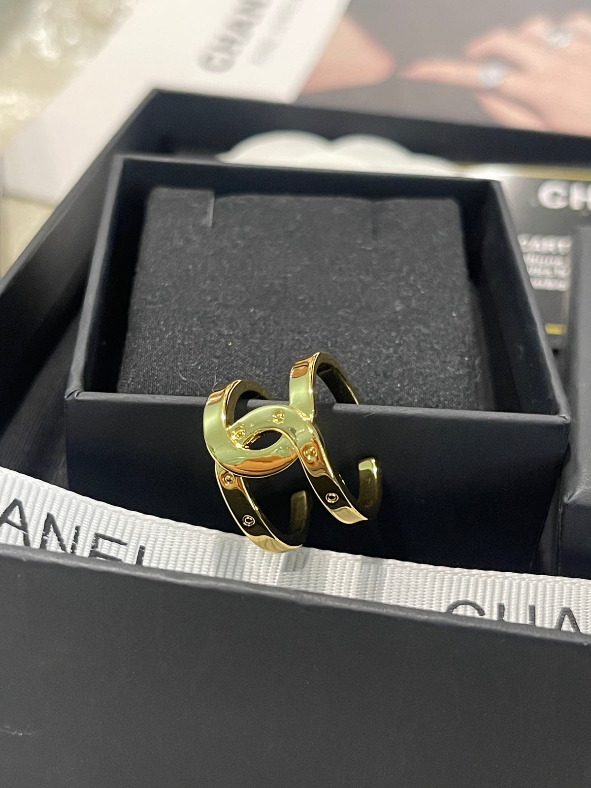 Double-C Emblem Statement Ring in Polished Metal-Tone – Design 005 detail view