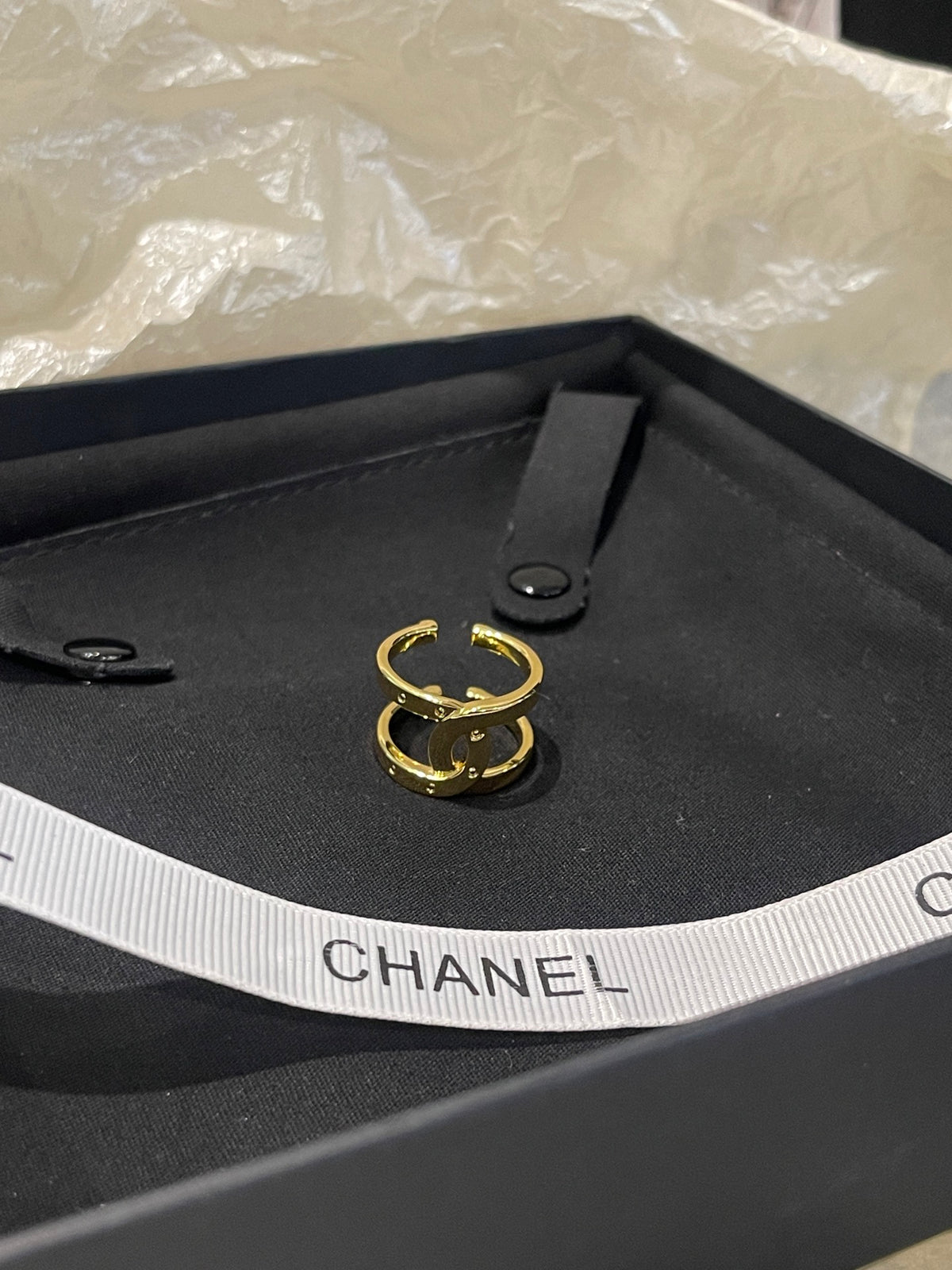 Double-C Emblem Statement Ring in Polished Metal-Tone – Design 005 styled product view
