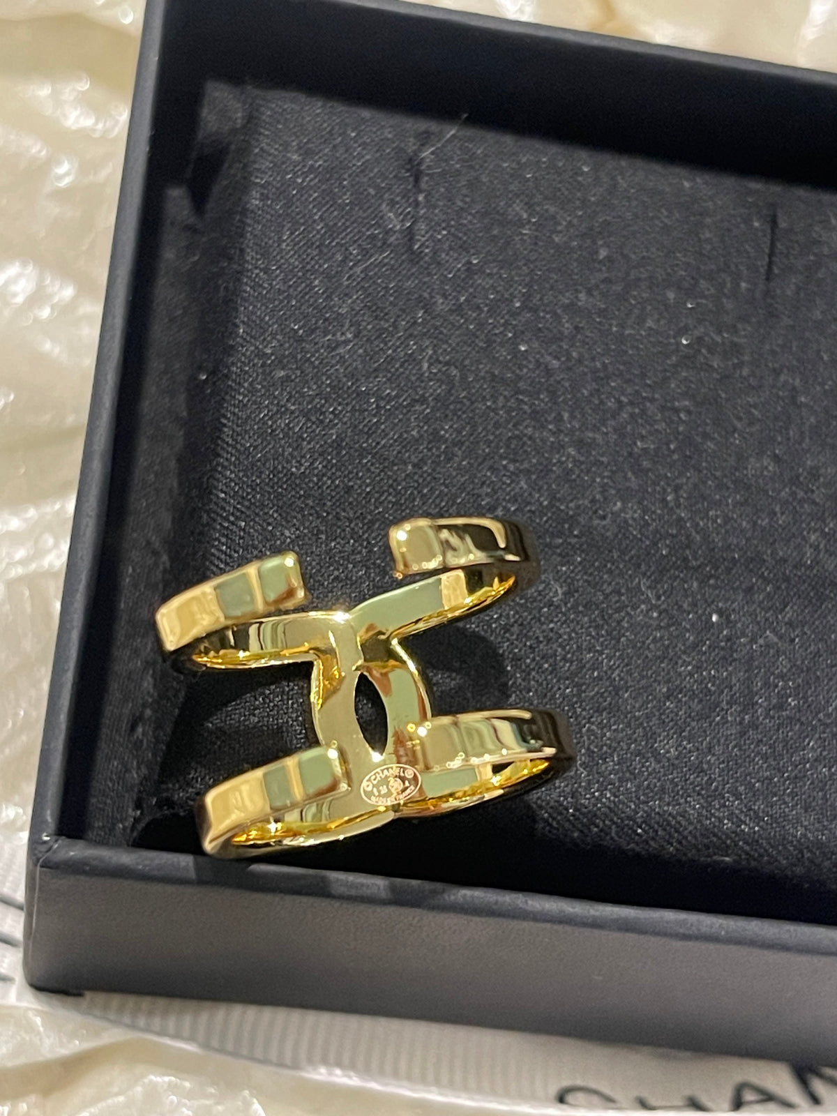 Double-C Emblem Statement Ring in Polished Metal-Tone – Design 005 front product view