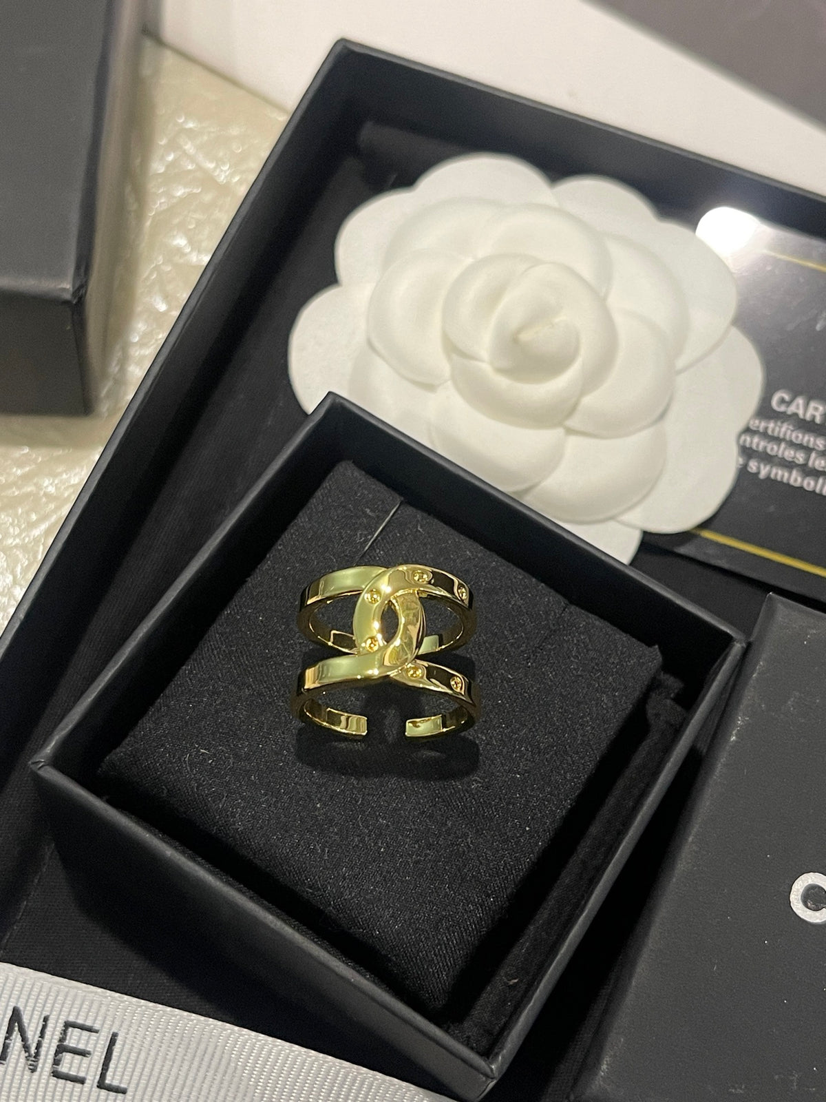 Double-C Emblem Statement Ring in Polished Metal-Tone – Design 005 front product view