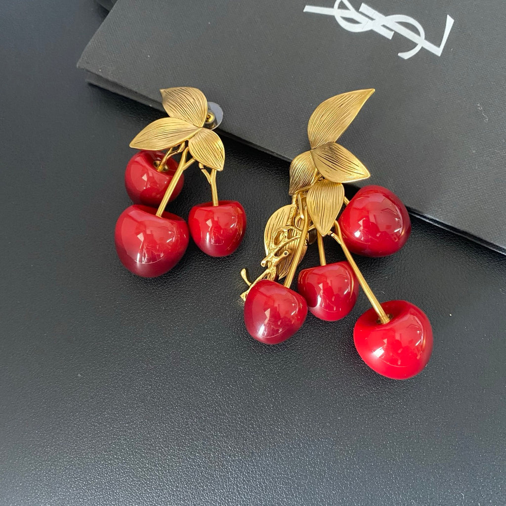 Saint Laurent Cherry Statement Earrings in Polished Metal-Tone main product view