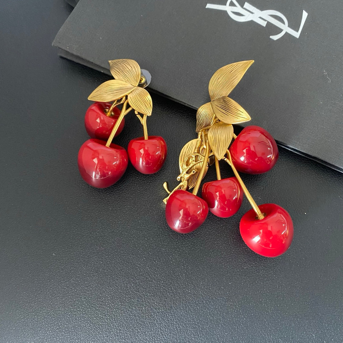Saint Laurent Cherry Statement Earrings in Polished Metal-Tone main product view