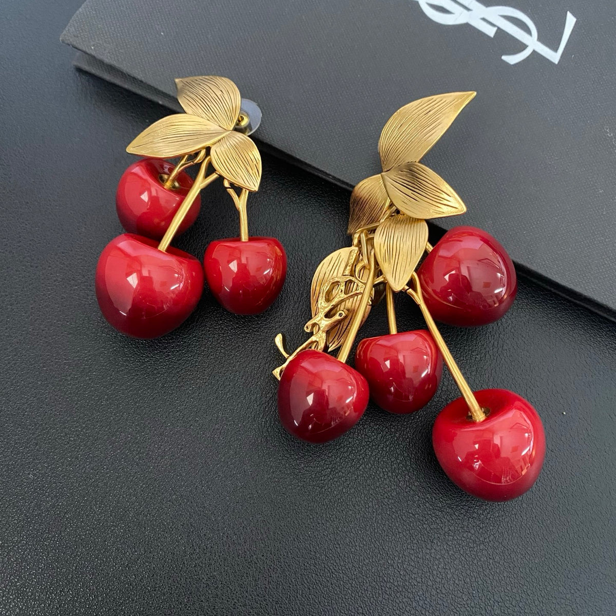 Saint Laurent Cherry Statement Earrings in Polished Metal-Tone front product view