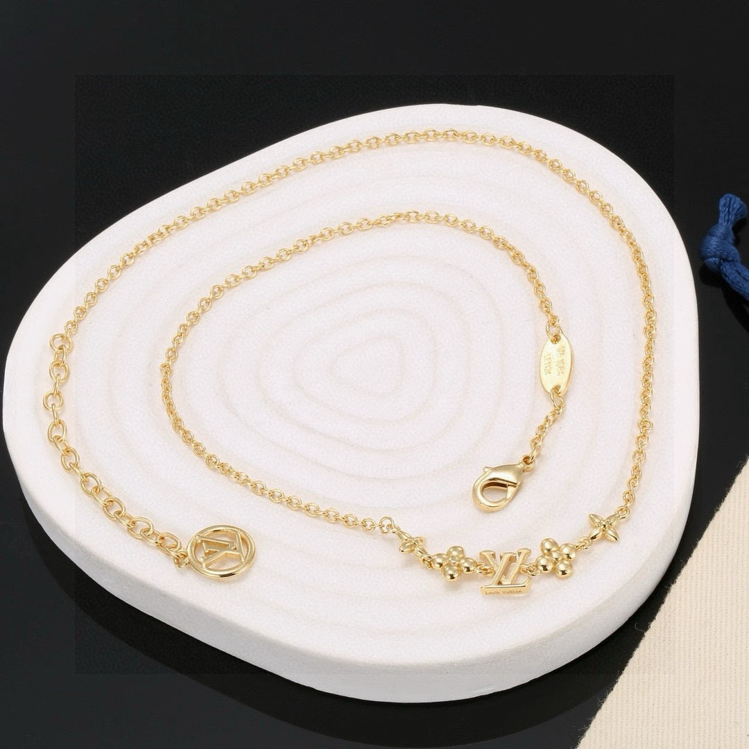 Letter Emblem Pendant Necklace in Polished Metal-Tone – Design 011 styled product view