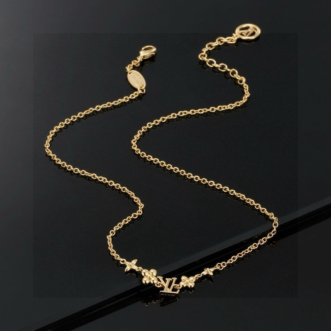 Letter Emblem Pendant Necklace in Polished Metal-Tone – Design 011 front product view