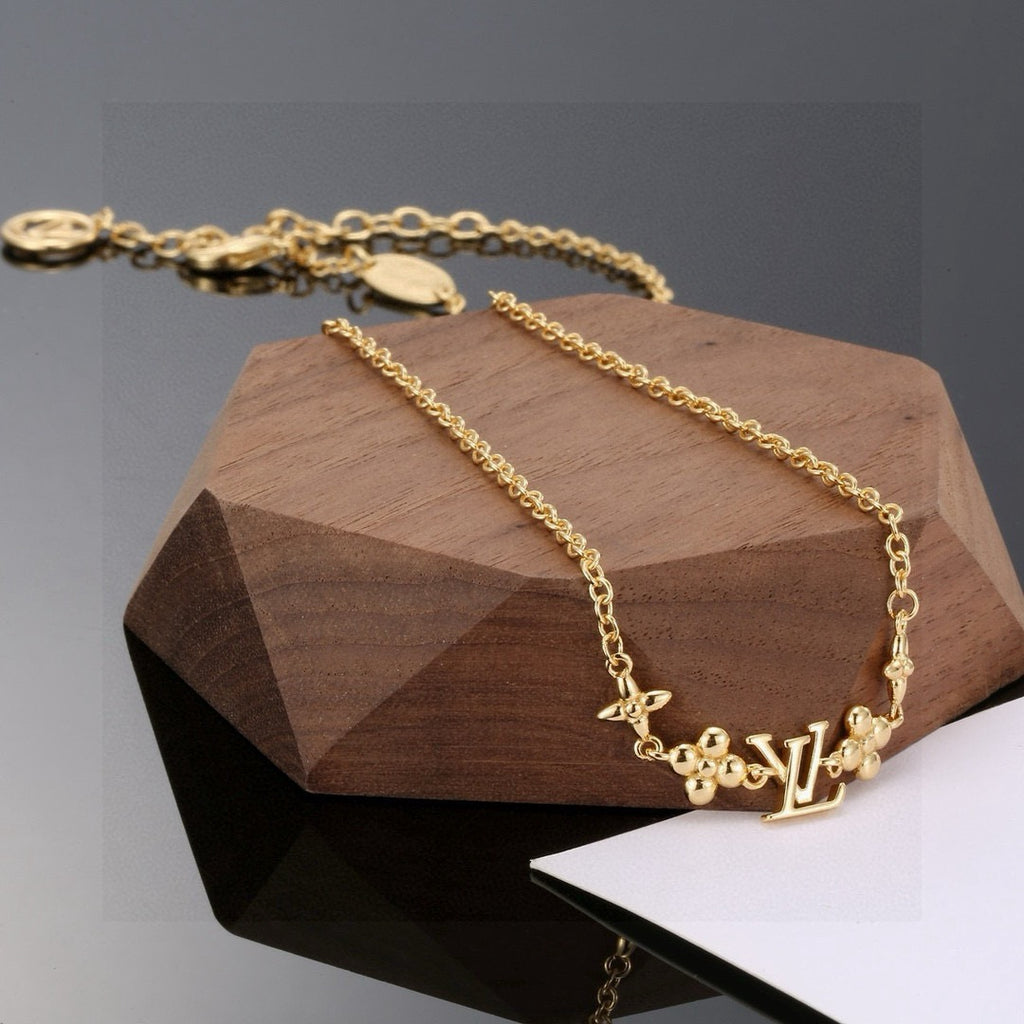 Letter Emblem Pendant Necklace in Polished Metal-Tone – Design 011 main product view