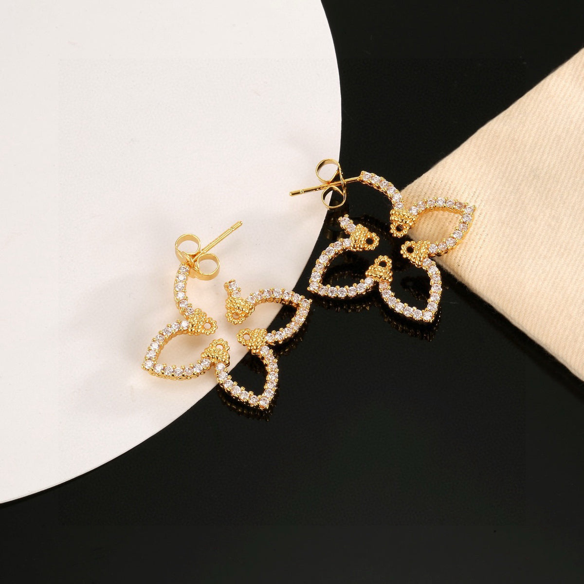 Clover Stud Earrings in Gold-Tone – Clover Detail – Design 002 styled product view