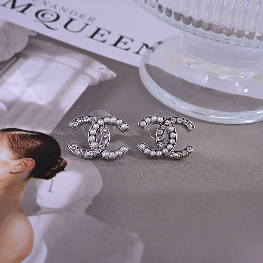 Signature Emblem Stud Earrings in Polished Metal-Tone – Design 031 main product view