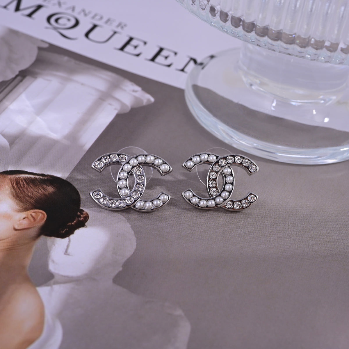Signature Emblem Stud Earrings in Polished Metal-Tone – Design 031 main product view