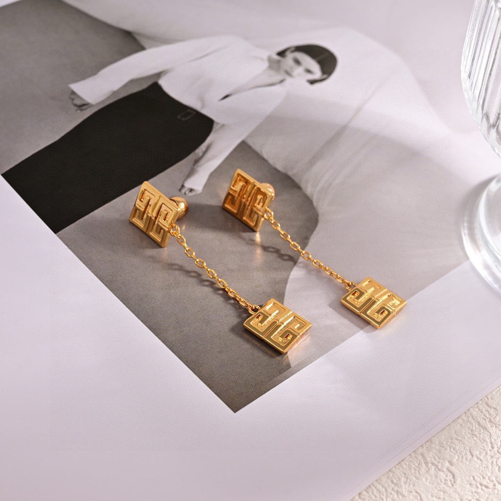 Signature Emblem Stud Earrings in Polished Metal-Tone – Design 030 detail view
