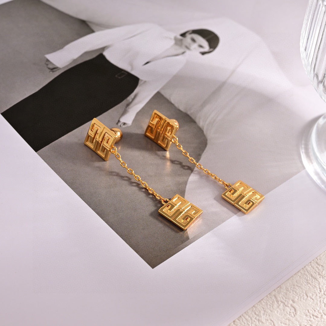 Signature Emblem Stud Earrings in Polished Metal-Tone – Design 030 detail view