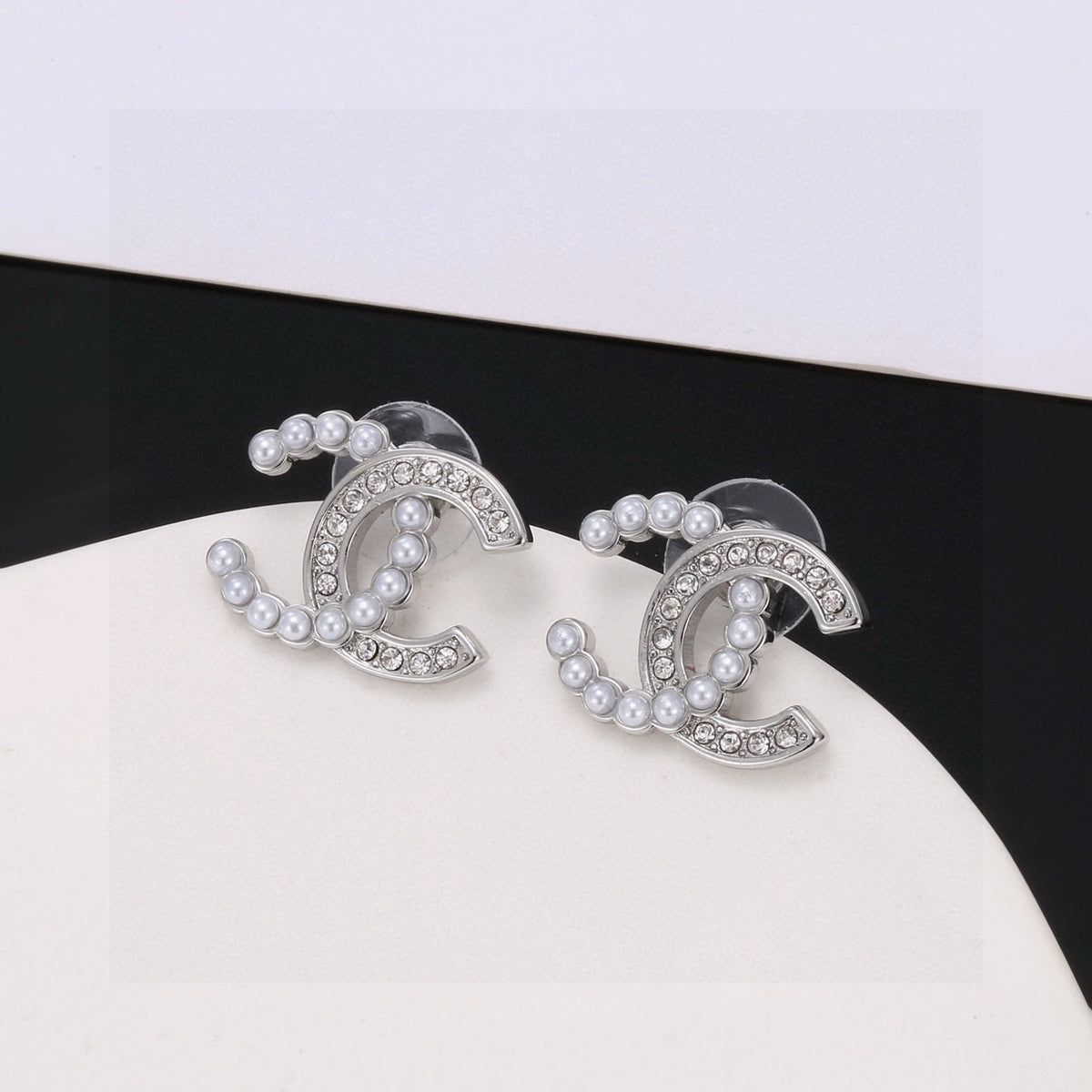 Signature Emblem Stud Earrings in Polished Metal-Tone – Design 008 front product view