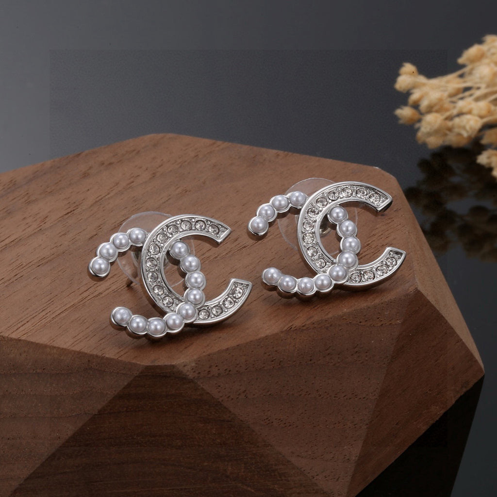 Signature Emblem Stud Earrings in Polished Metal-Tone – Design 008 front product view