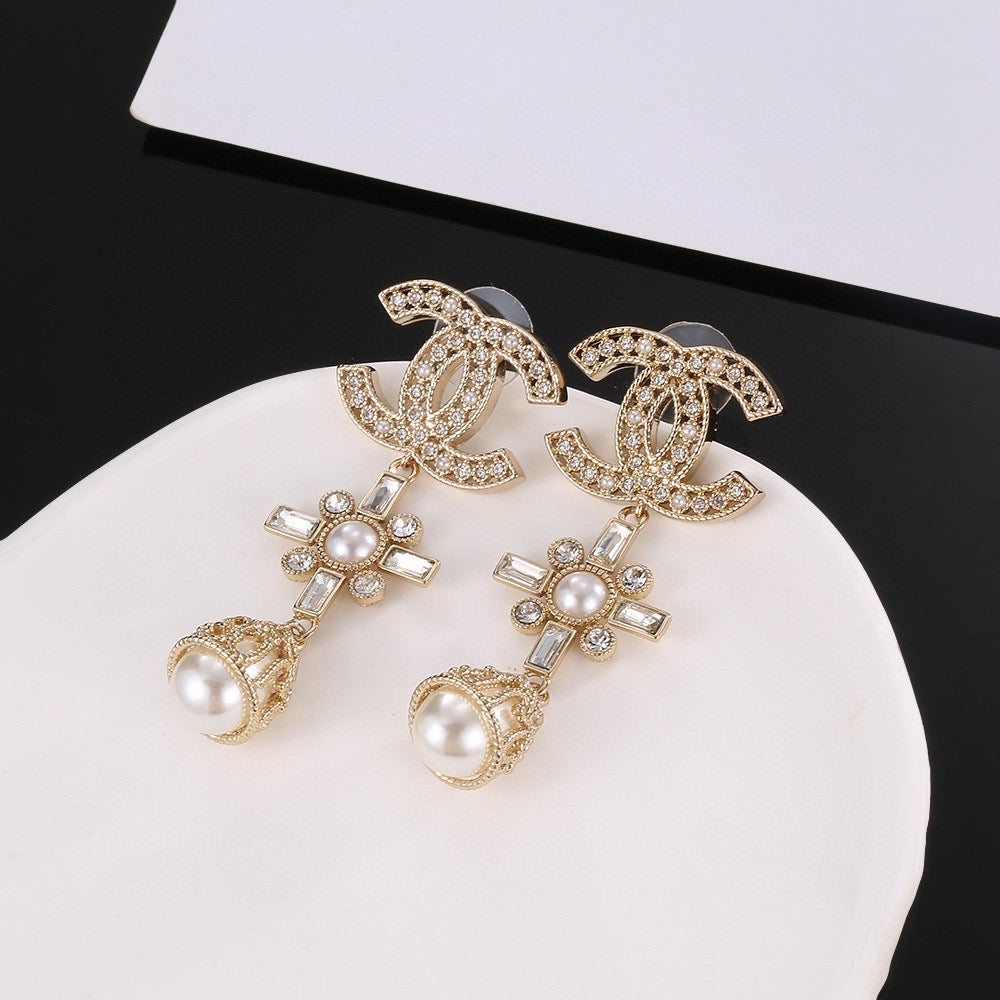Signature Emblem Stud Earrings in Gold-Tone – Design 006 main product view