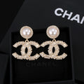 Double-C Emblem Pearl-Detail Stud Earrings – Pearl Detail main product view