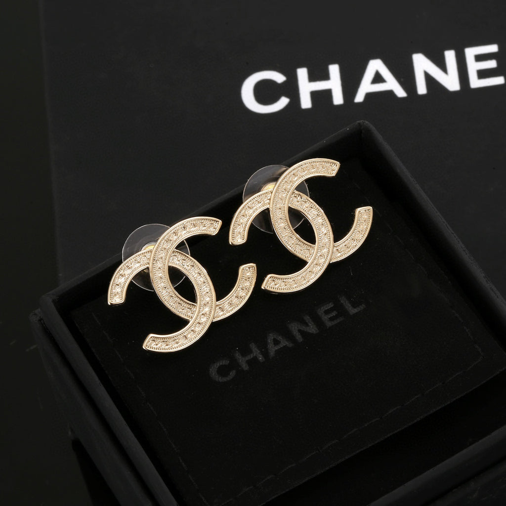 Signature Emblem Stud Earrings in Silver-Tone – Design 003 front product view