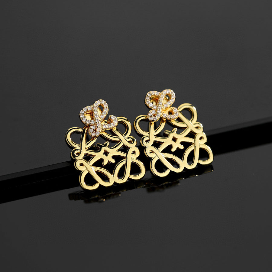 Floral Motif Stud Earrings in Gold-Tone with Crystal-Style Accents – Design 01 main product view