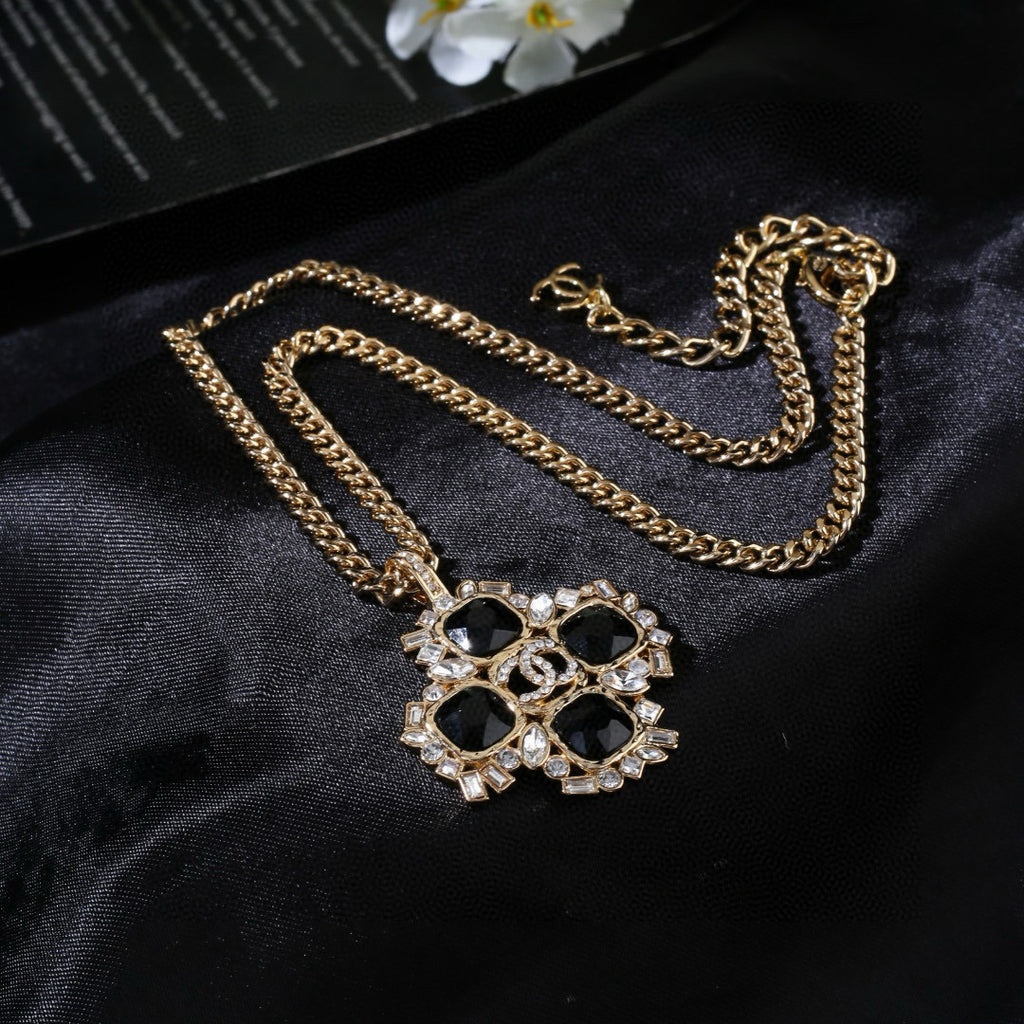 Double-C Emblem Pendant Necklace in Gold-Tone – Design 002 side detail