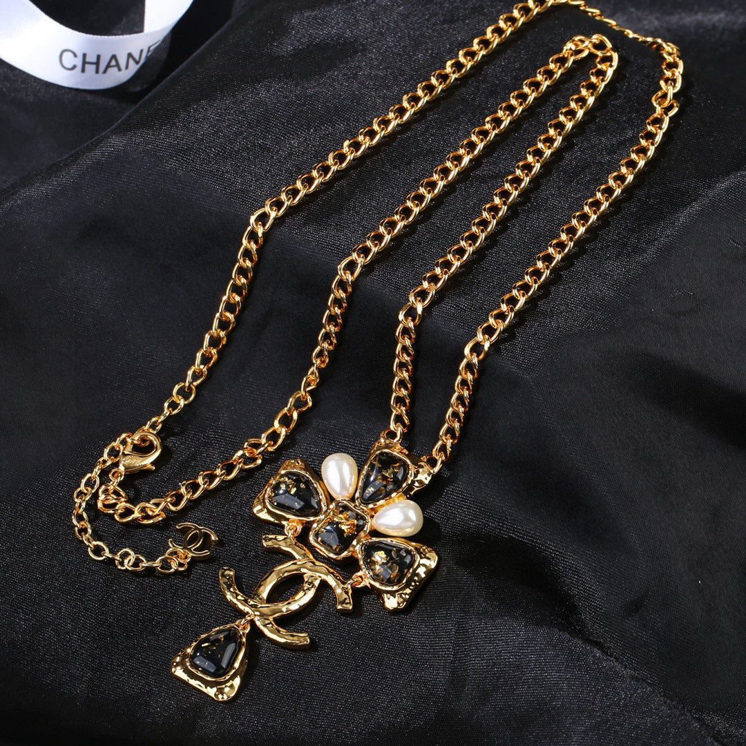 Double-C Emblem Pendant Necklace in Gold-Tone – Design 001 front product view
