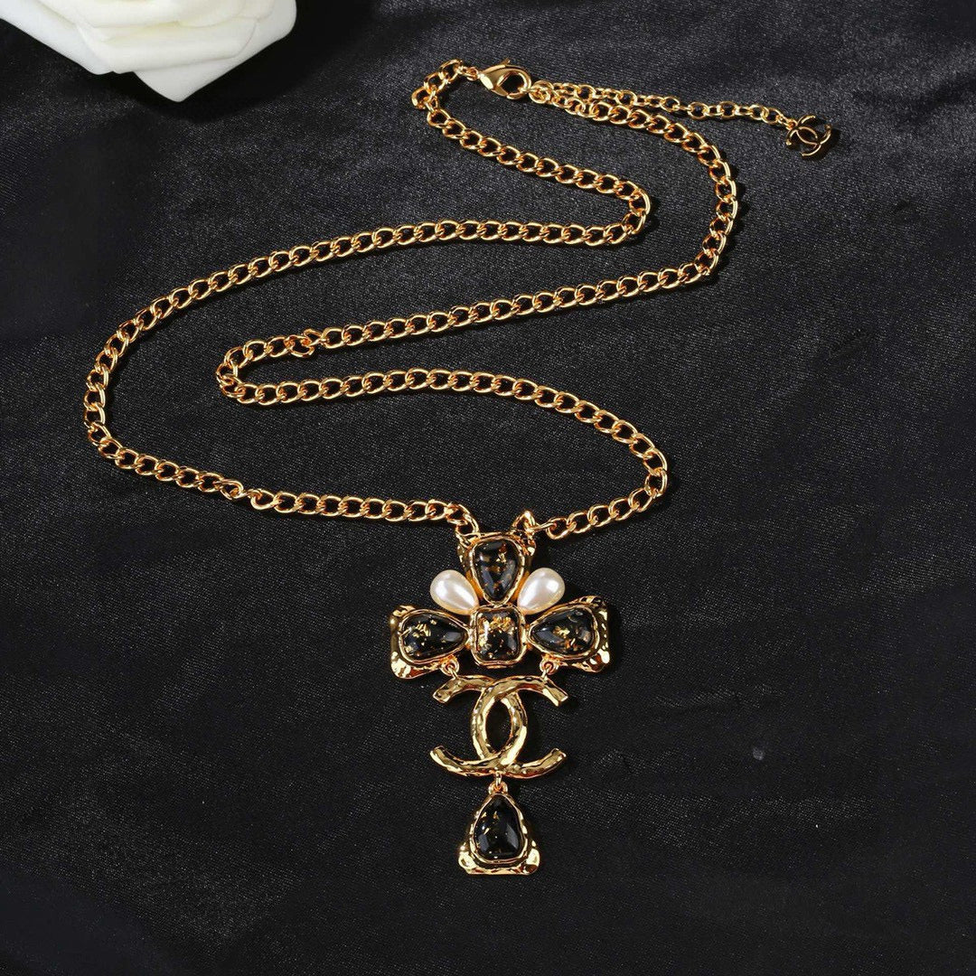Double-C Emblem Pendant Necklace in Gold-Tone – Design 001 main product view