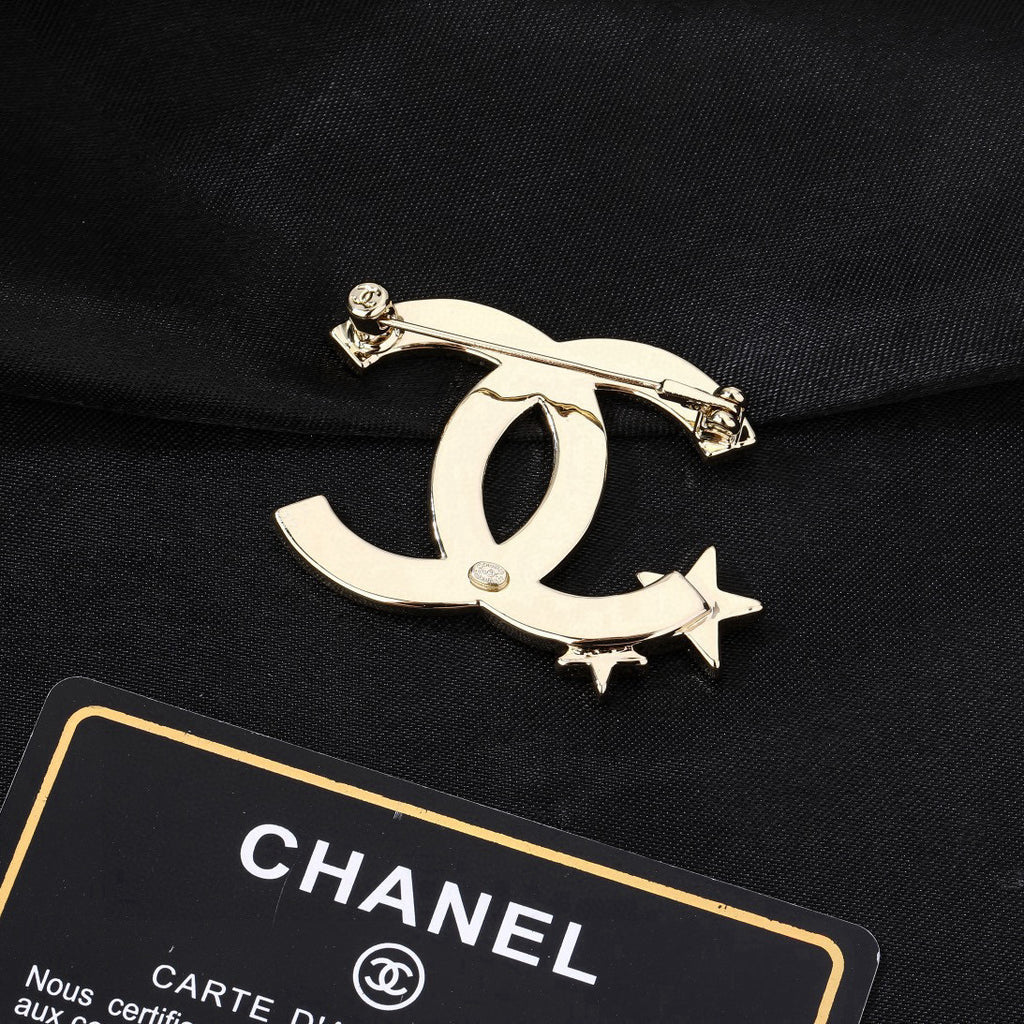 Double-C Emblem Brooch in Polished Metal-Tone – Design 015 styled product view