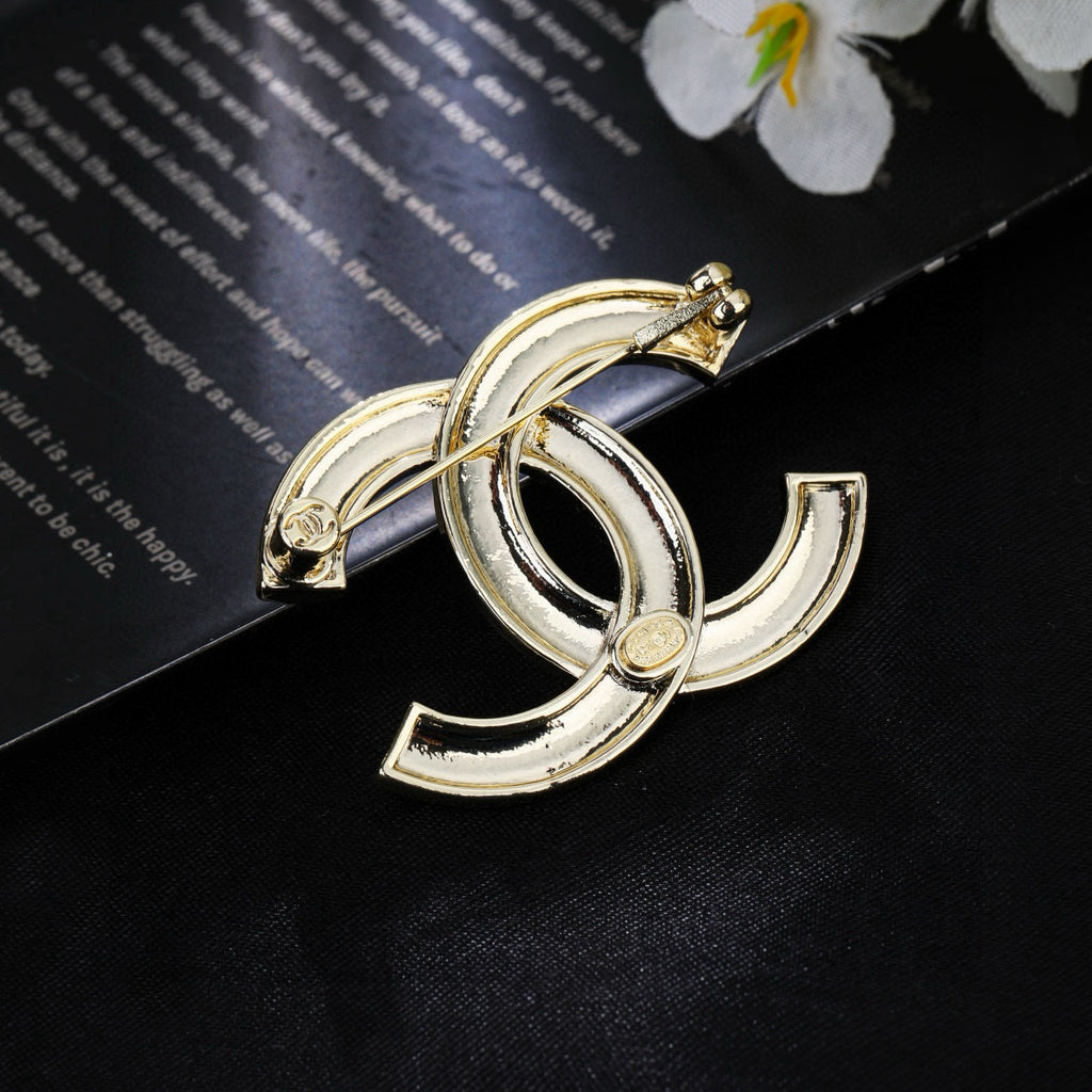 Double-C Emblem Brooch in Polished Metal-Tone – Design 013 styled product view