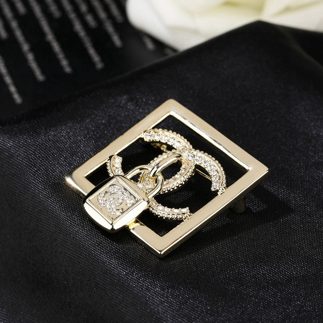 Double-C Emblem Brooch in Polished Metal-Tone – Design 011 styled product view