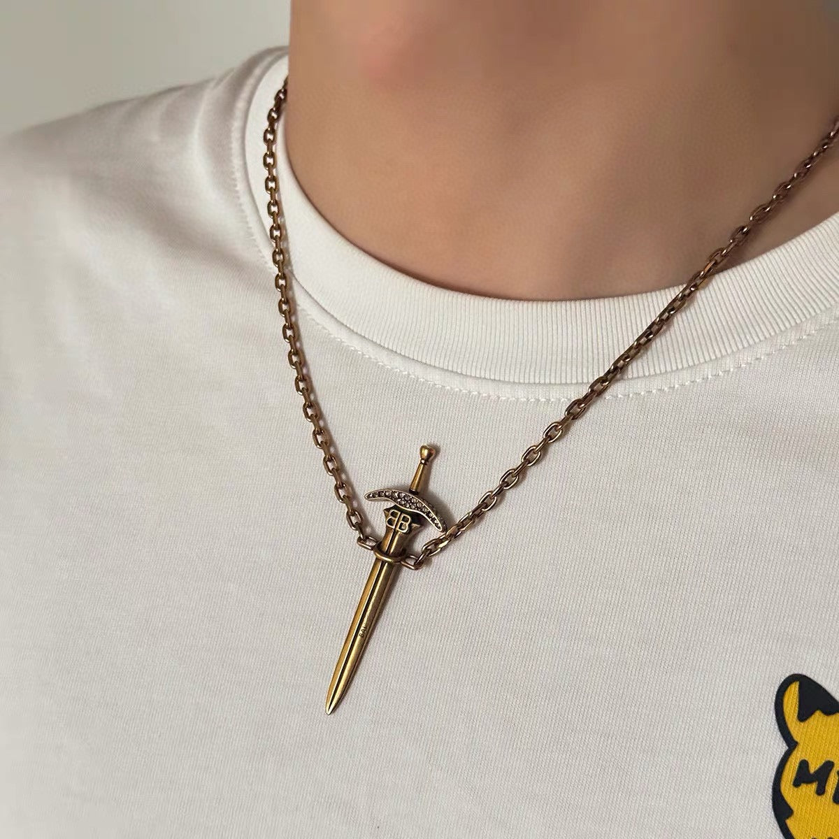 Geometric Emblem Pendant Necklace in Gold-Tone – Design 004 front product view