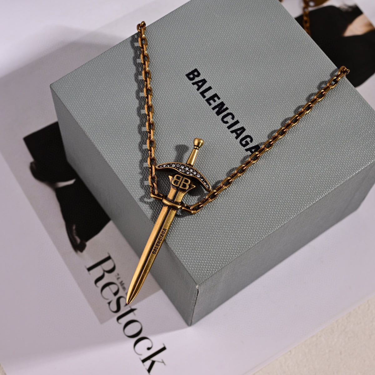 Geometric Emblem Pendant Necklace in Gold-Tone – Design 001 detail view