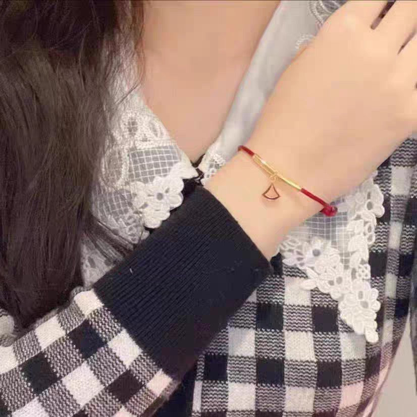Red Cord Braided Bracelet in Polished Metal-Tone – Red Cord Detail – Design 003 front product view