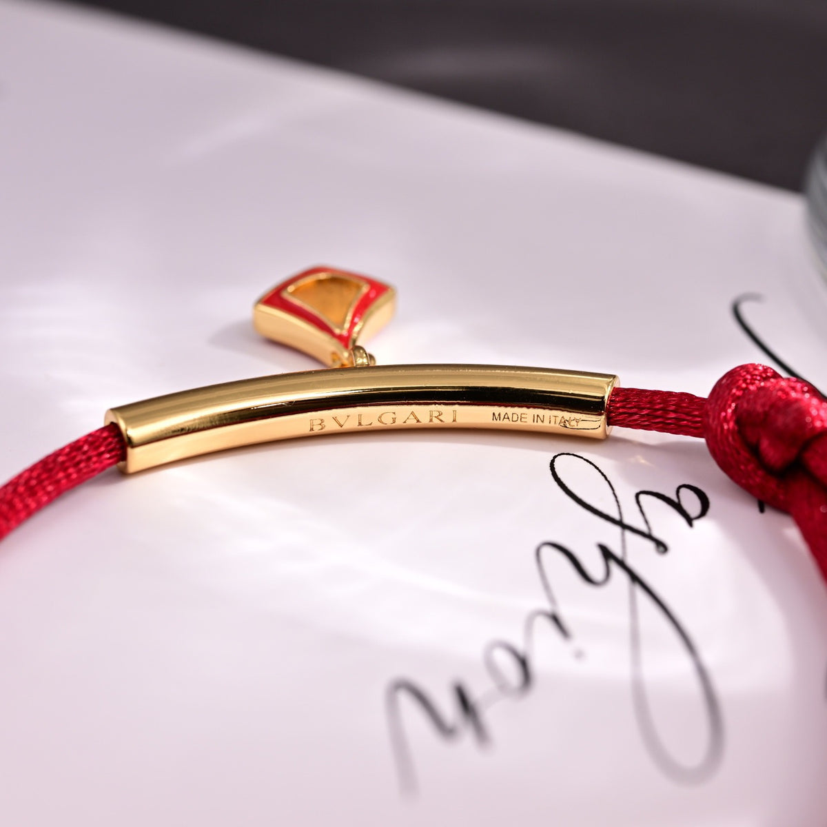 Red Cord Braided Bracelet in Polished Metal-Tone – Red Cord Detail – Design 003 main product view