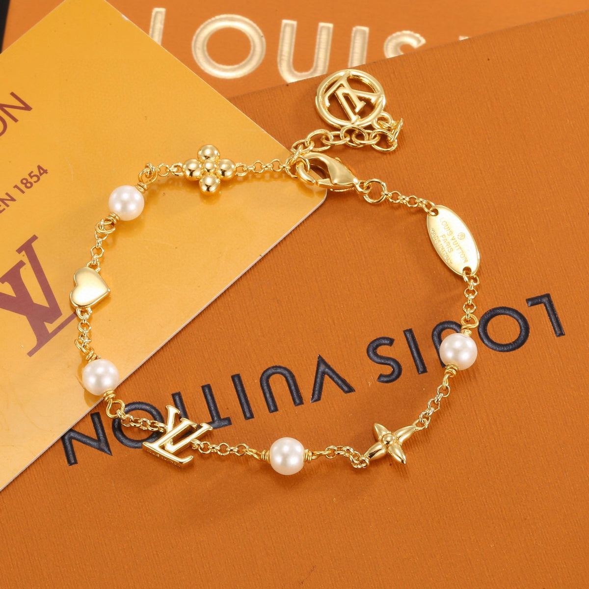 Letter Emblem Bracelet in Polished Metal-Tone – Design 012 detail view