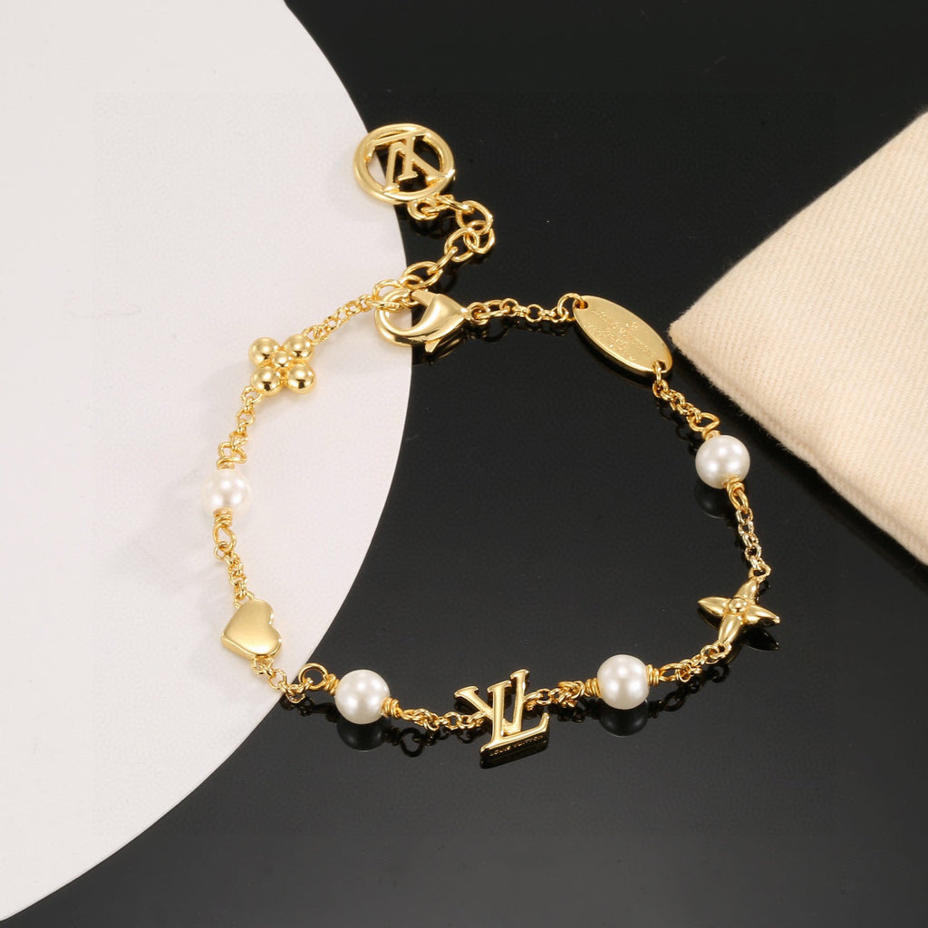 Letter Emblem Bracelet in Polished Metal-Tone – Design 012 front product view