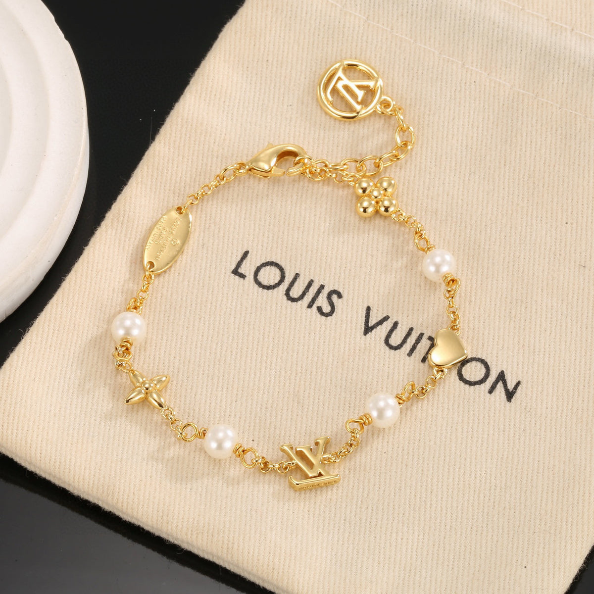 Letter Emblem Bracelet in Polished Metal-Tone – Design 012 close-up detail