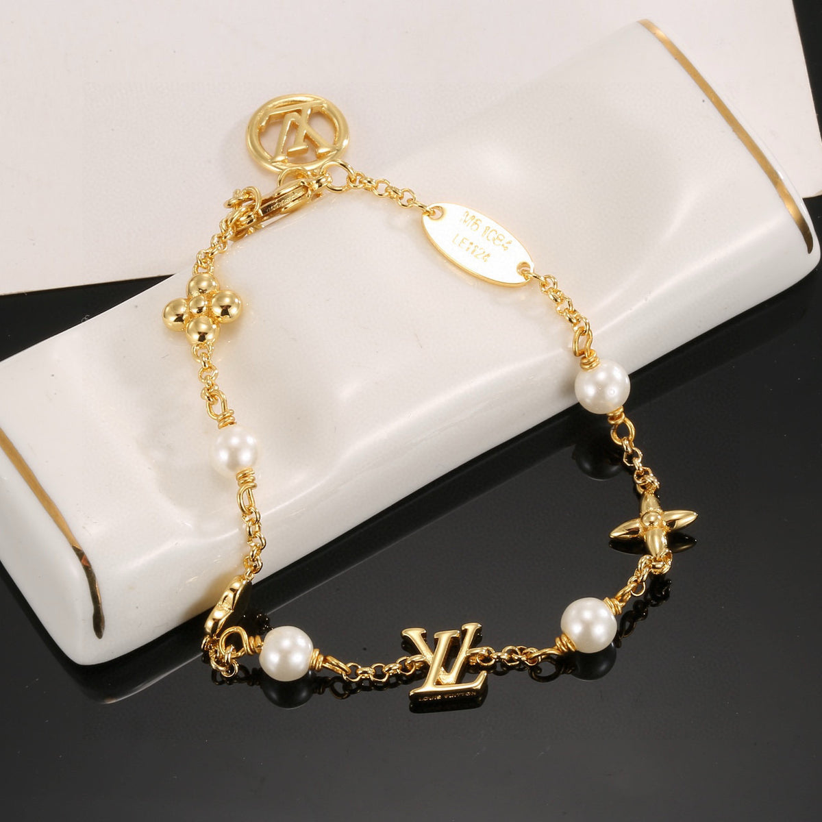 Letter Emblem Bracelet in Polished Metal-Tone – Design 007 front product view