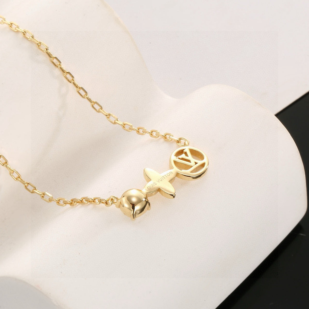 Letter Emblem Pendant Necklace in Polished Metal-Tone – Design 010 front product view