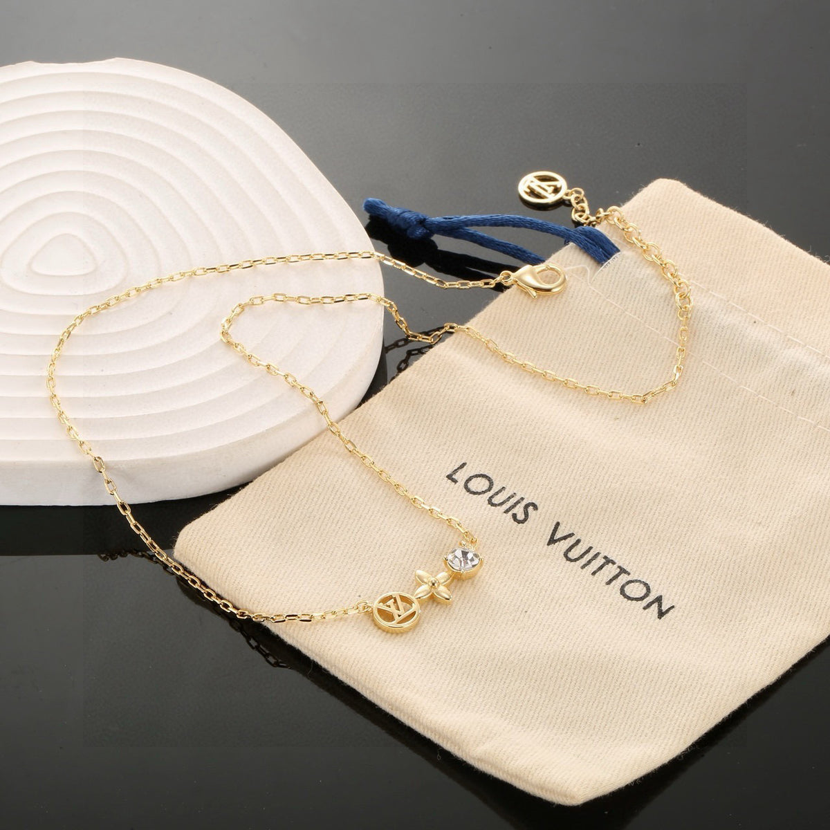 Letter Emblem Pendant Necklace in Polished Metal-Tone – Design 010 side detail