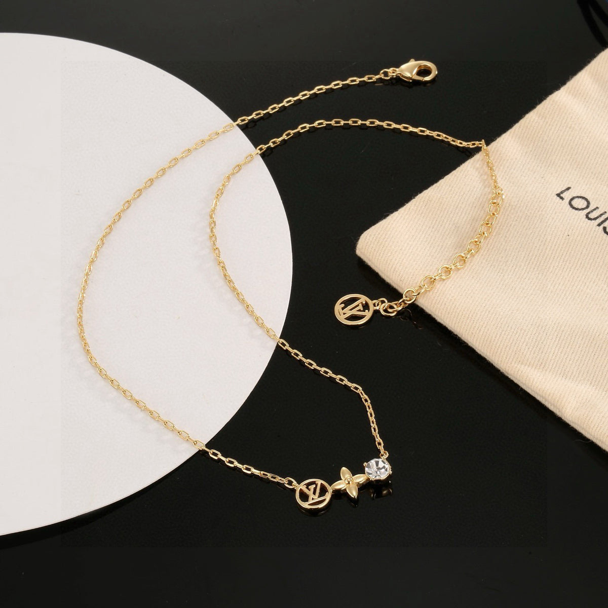 Letter Emblem Pendant Necklace in Polished Metal-Tone – Design 010 detail view