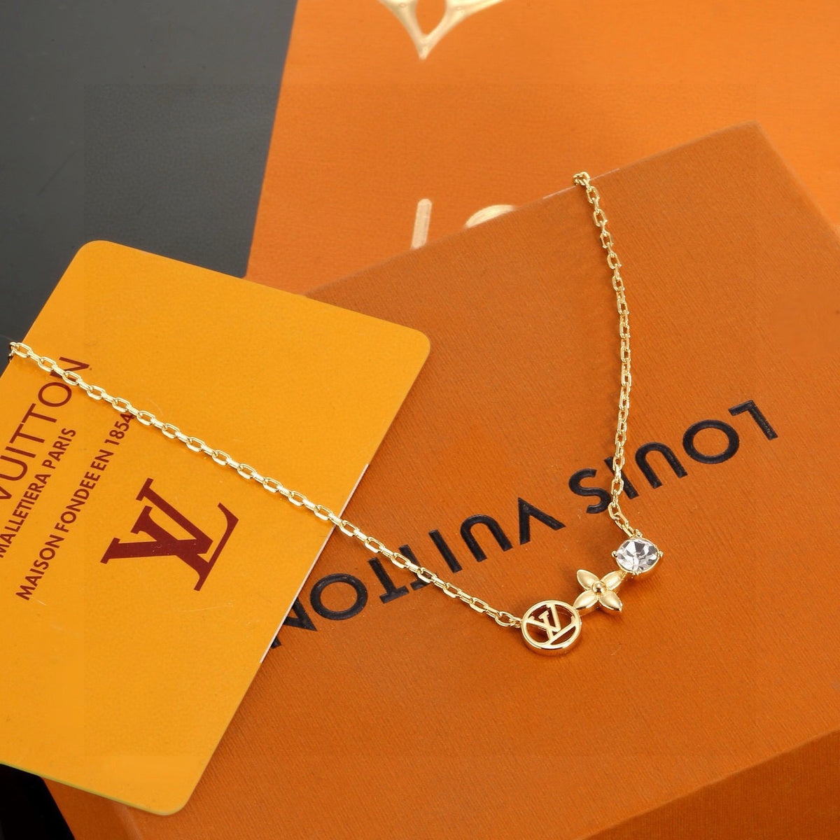 Letter Emblem Pendant Necklace in Polished Metal-Tone – Design 010 main product view