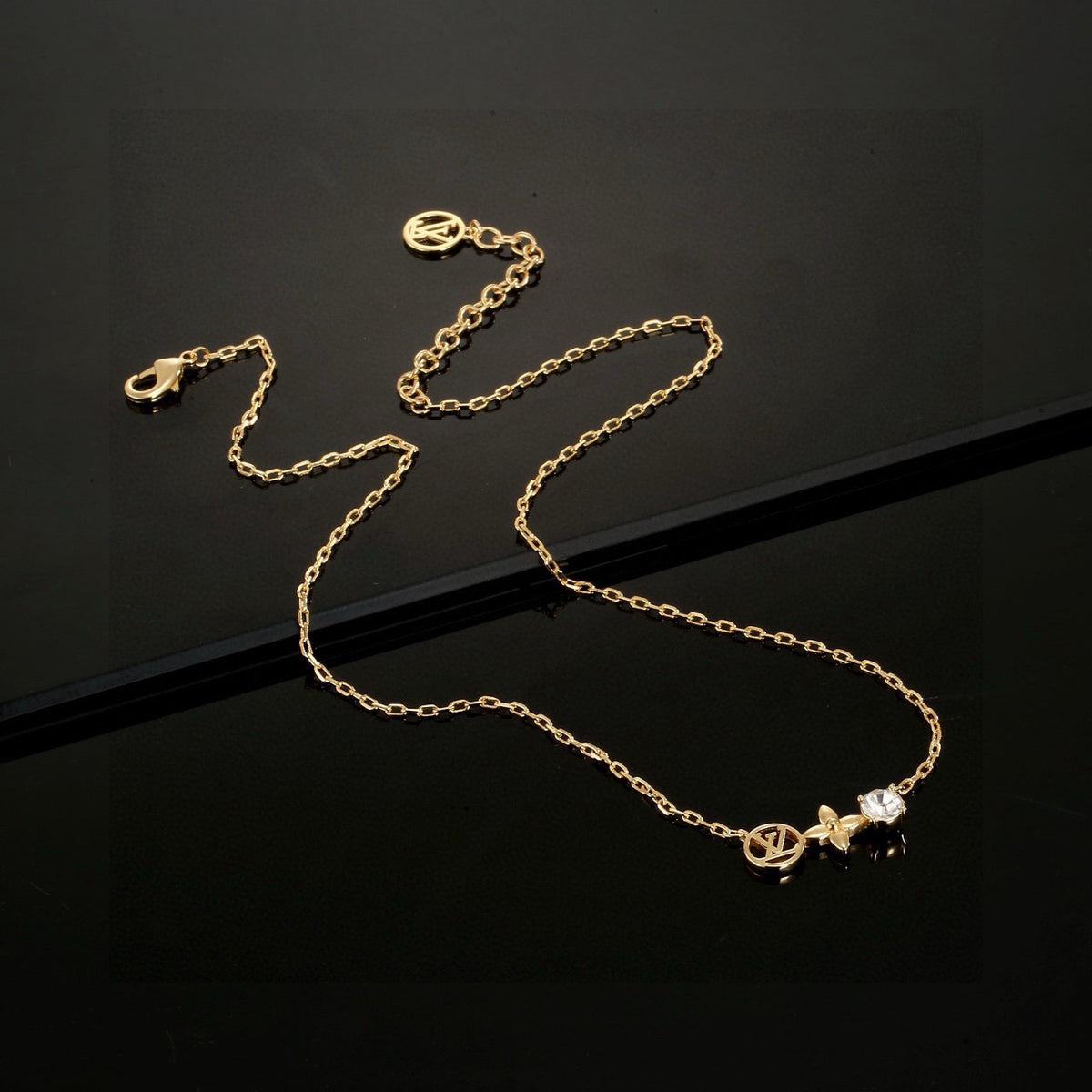 Letter Emblem Pendant Necklace in Polished Metal-Tone – Design 010 styled product view
