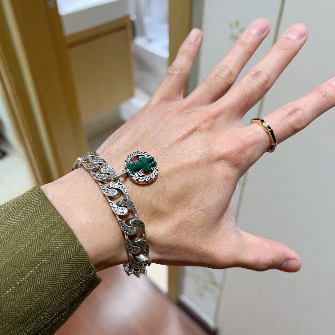 Geometric Emblem Bracelet in Polished Metal-Tone – Design 016 styled product view