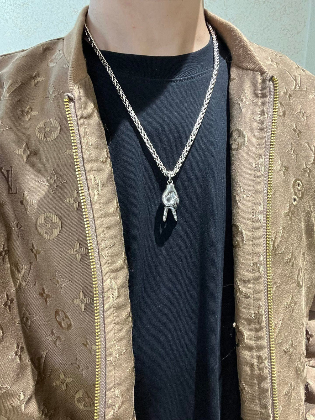 Geometric Emblem Pendant Necklace in Polished Metal-Tone – Vintage Detail – Design 054 detail view