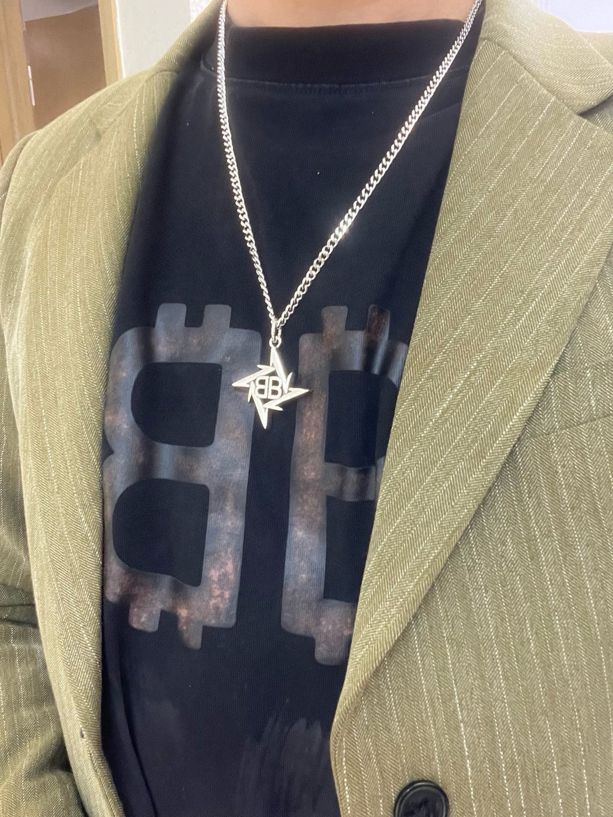 Geometric Emblem Pendant Necklace in Polished Metal-Tone – Vintage Detail – Design 033 styled product view